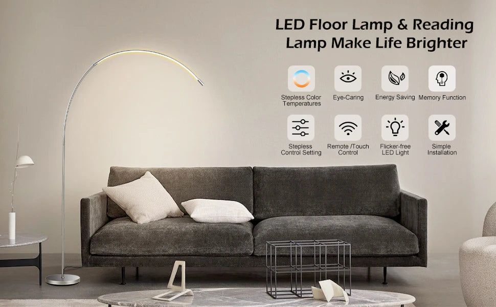 Modern Dimmable LED Arc Floor Lamp