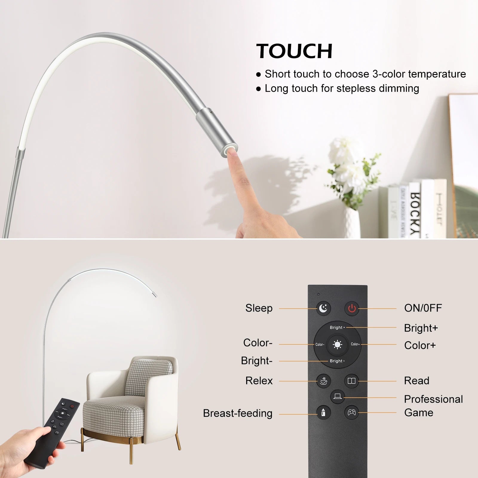 Modern Dimmable LED Arc Floor Lamp