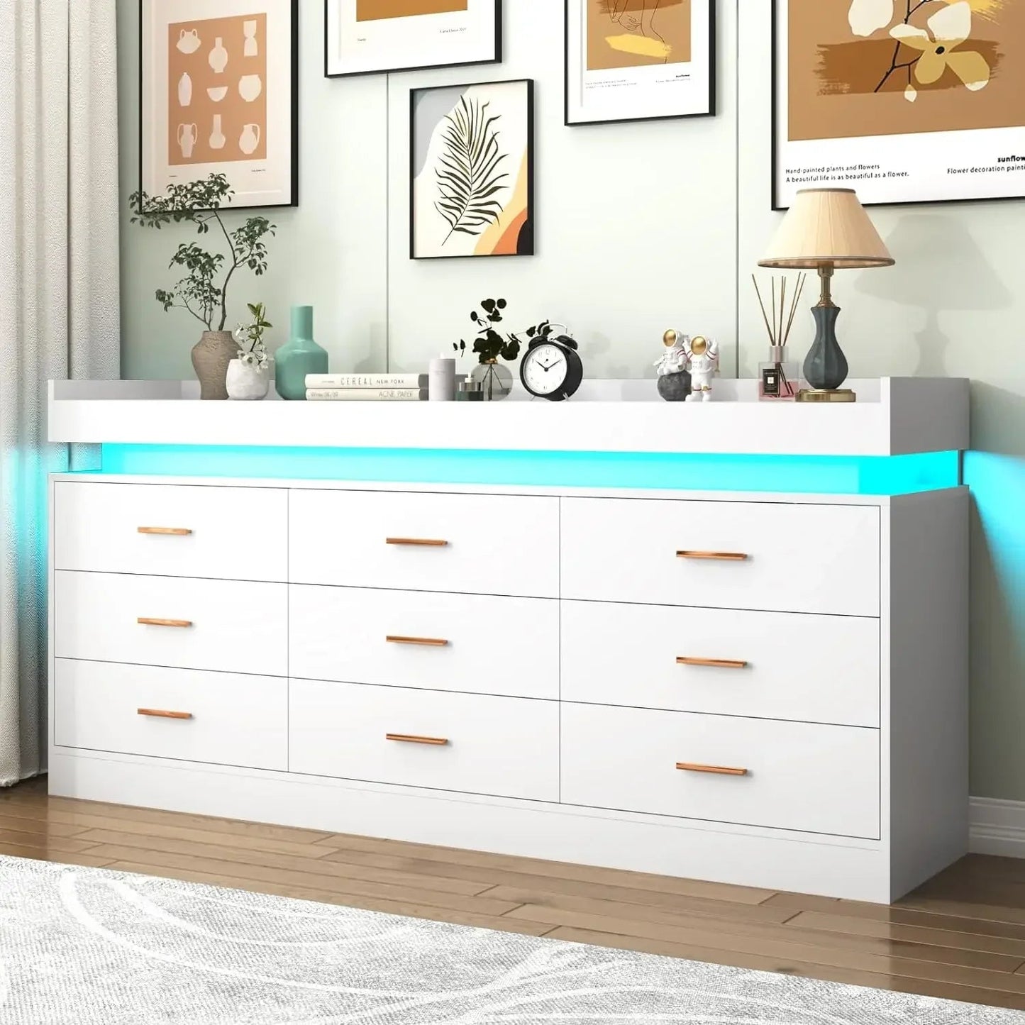 Modern LED 9 Drawer Dresser