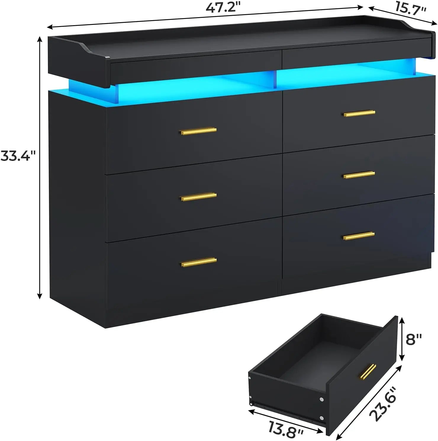 Modern LED 9 Drawer Dresser