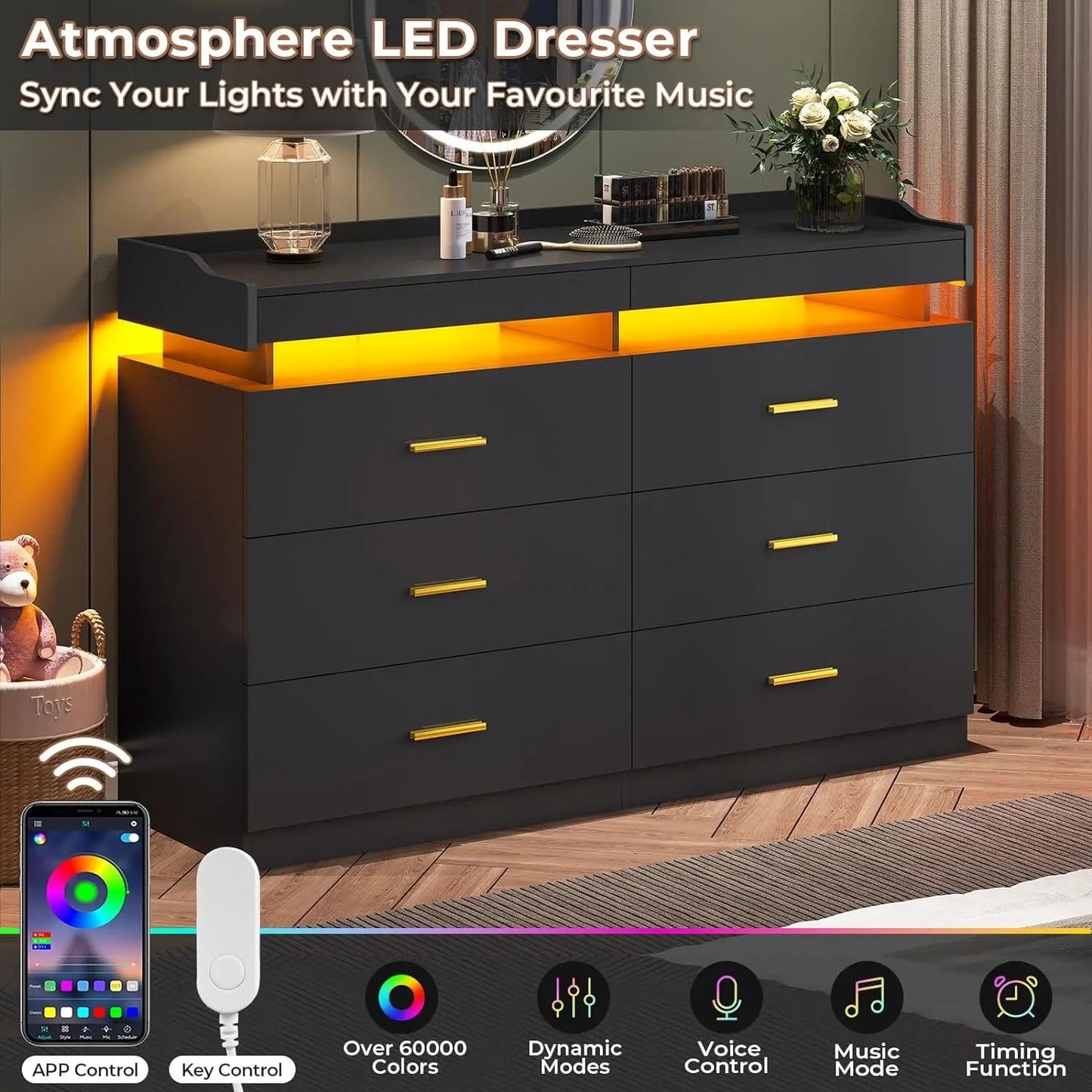 Modern LED 9 Drawer Dresser