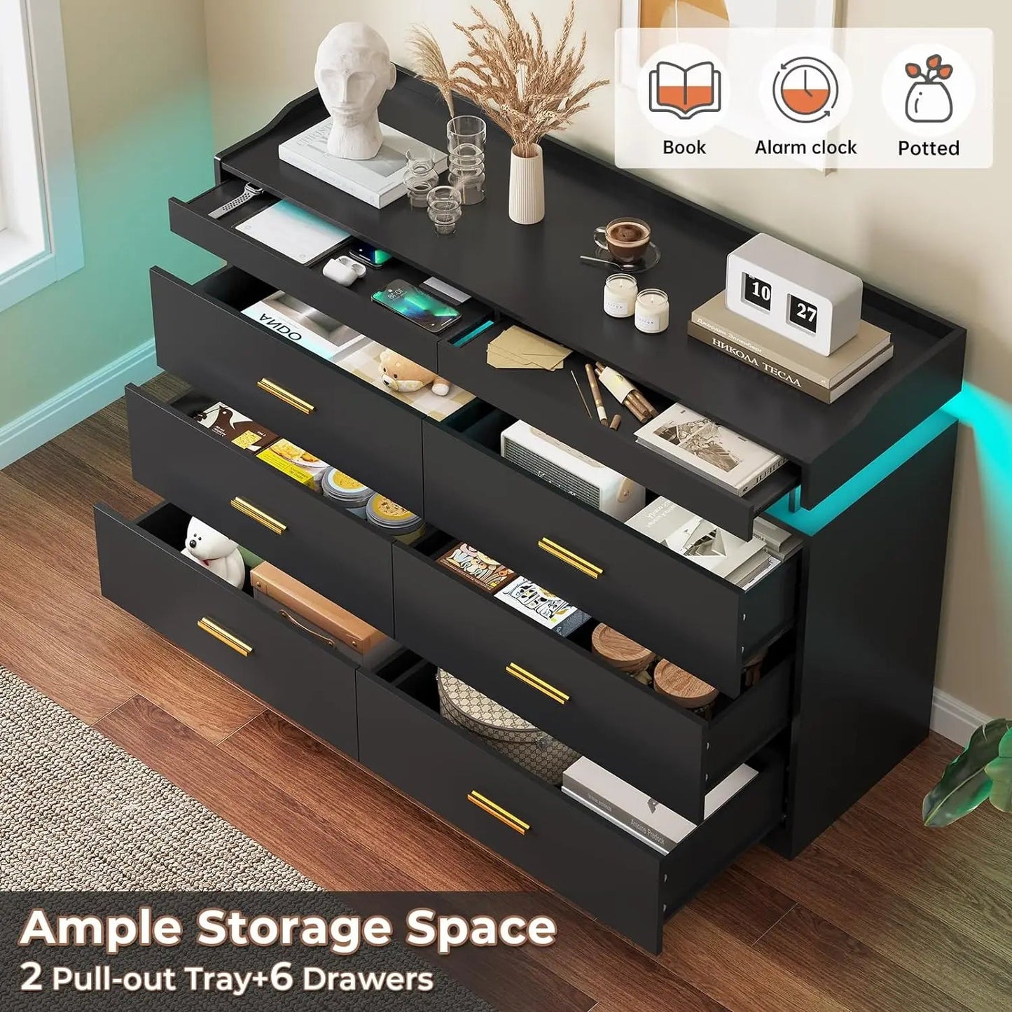 Modern LED 9 Drawer Dresser