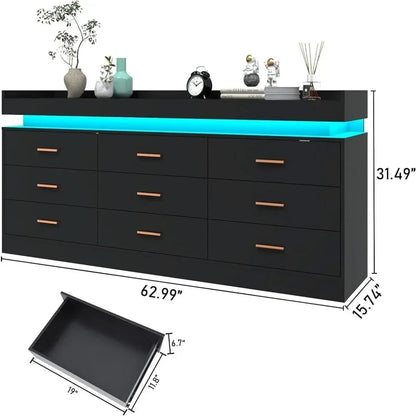 Modern LED 9 Drawer Dresser