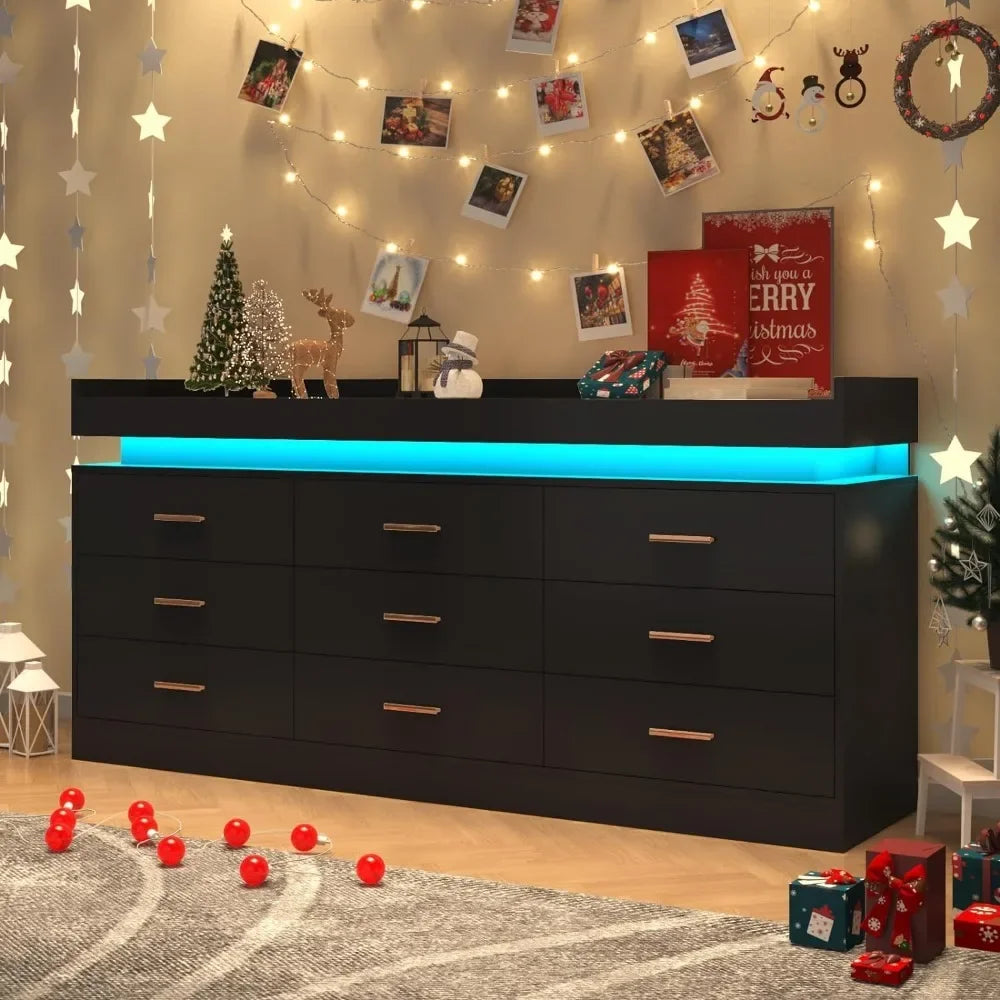 Modern LED 9 Drawer Dresser