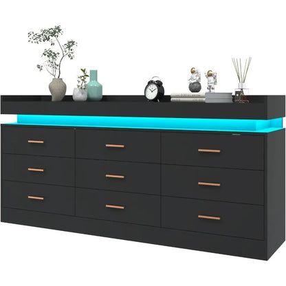 Modern LED 9 Drawer Dresser