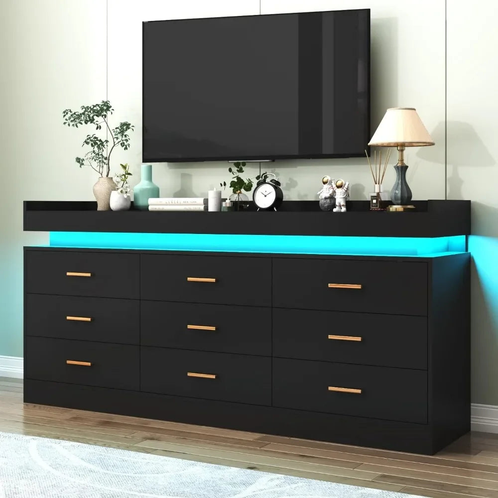 Modern LED 9 Drawer Dresser