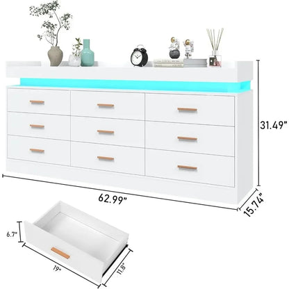 Modern LED 9 Drawer Dresser