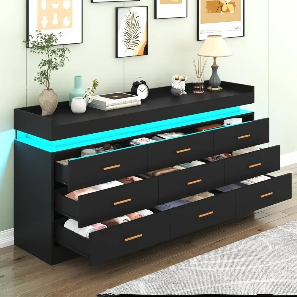 Modern LED 9 Drawer Dresser