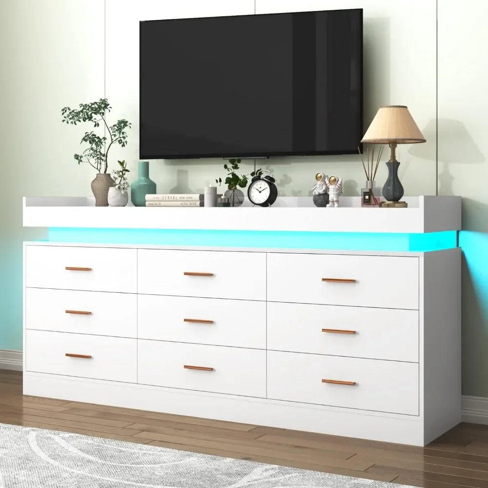 Modern LED 9 Drawer Dresser