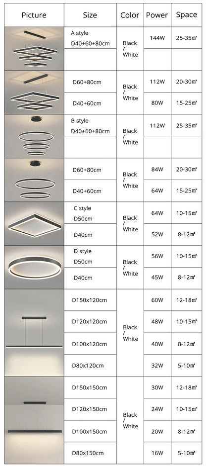 Modern LED Chandelier with Remote Dimming - Black & White