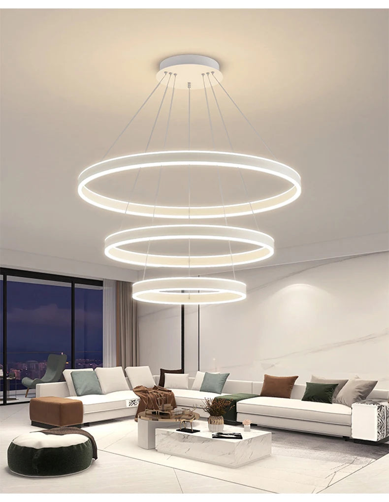 Modern LED Chandelier with Remote Dimming - Black & White