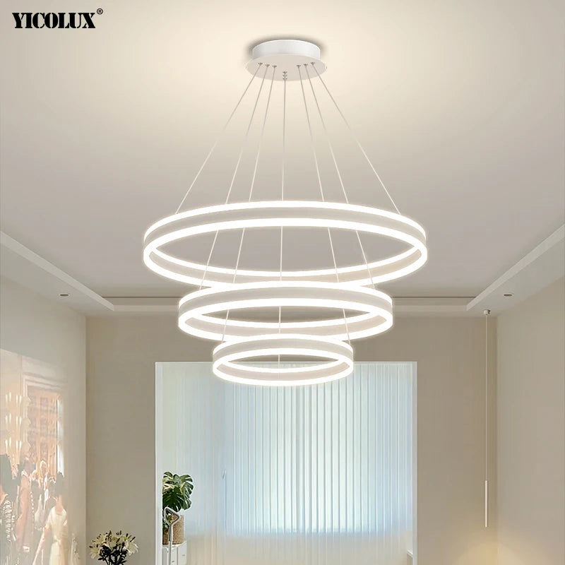 Modern LED Chandelier with Remote Dimming - Black & White