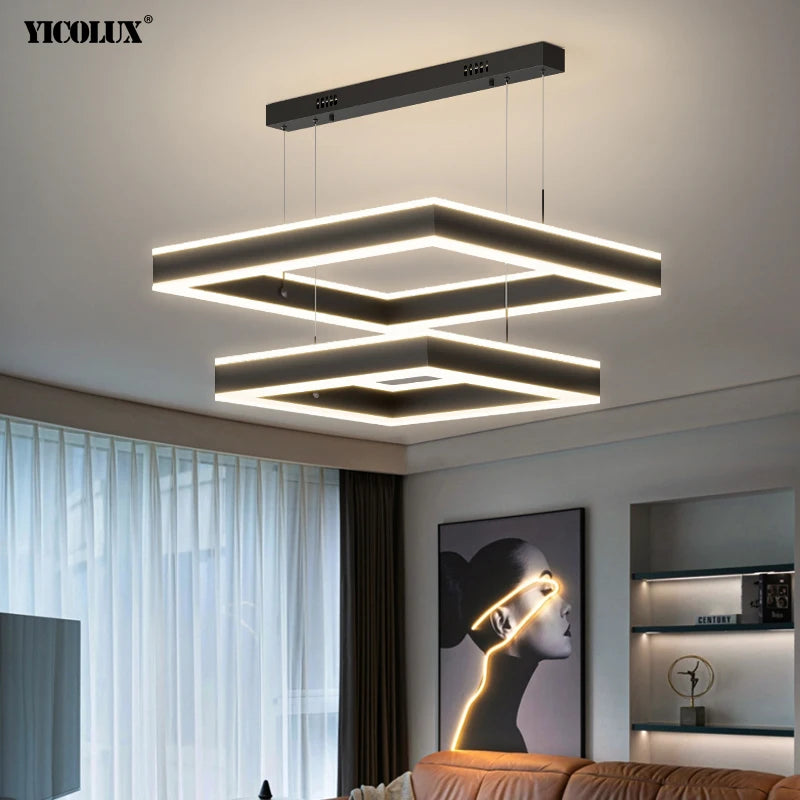 Modern LED Chandelier with Remote Dimming - Black & White