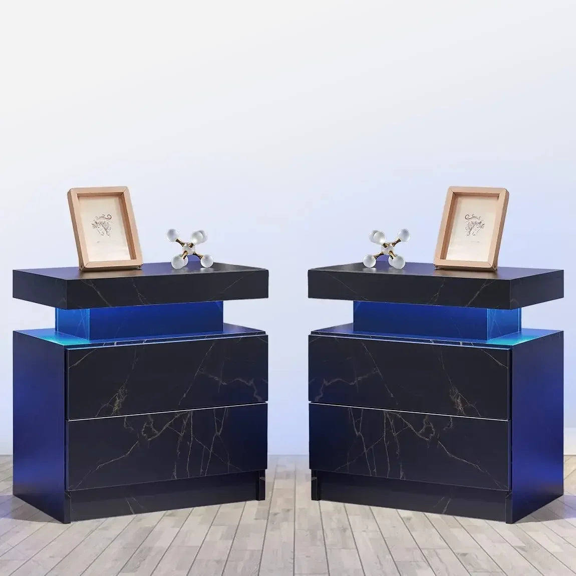 Modern LED Nightstand Set of 2 with RGB Lighting