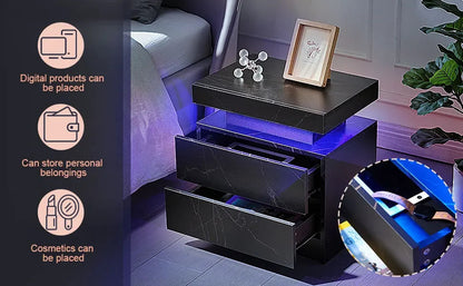 Modern LED Nightstand Set of 2 with RGB Lighting