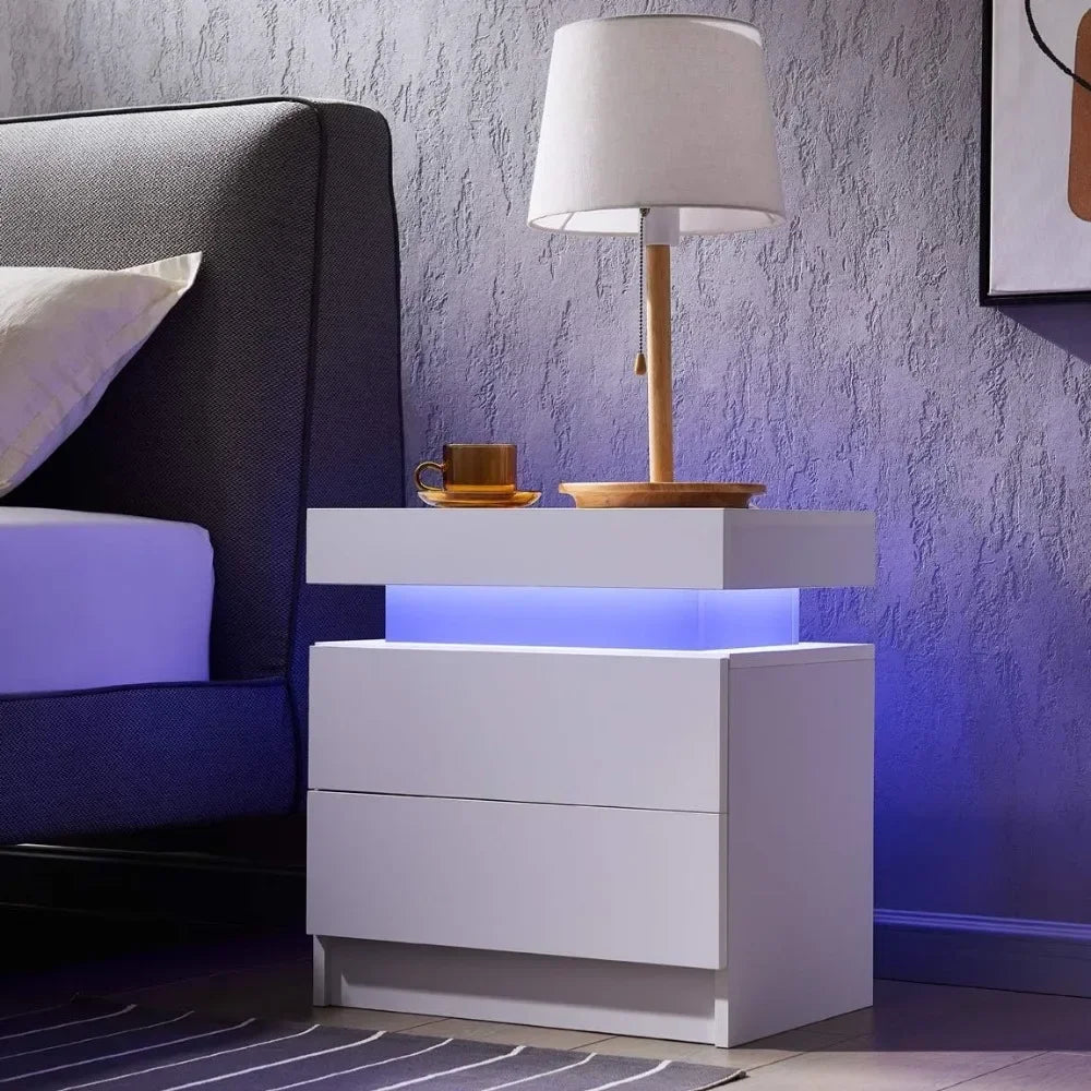 Modern LED Nightstand Set of 2 with RGB Lighting