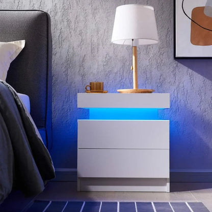 Modern LED Nightstand Set of 2 with RGB Lighting