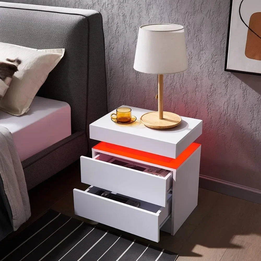 Modern LED Nightstand Set of 2 with RGB Lighting