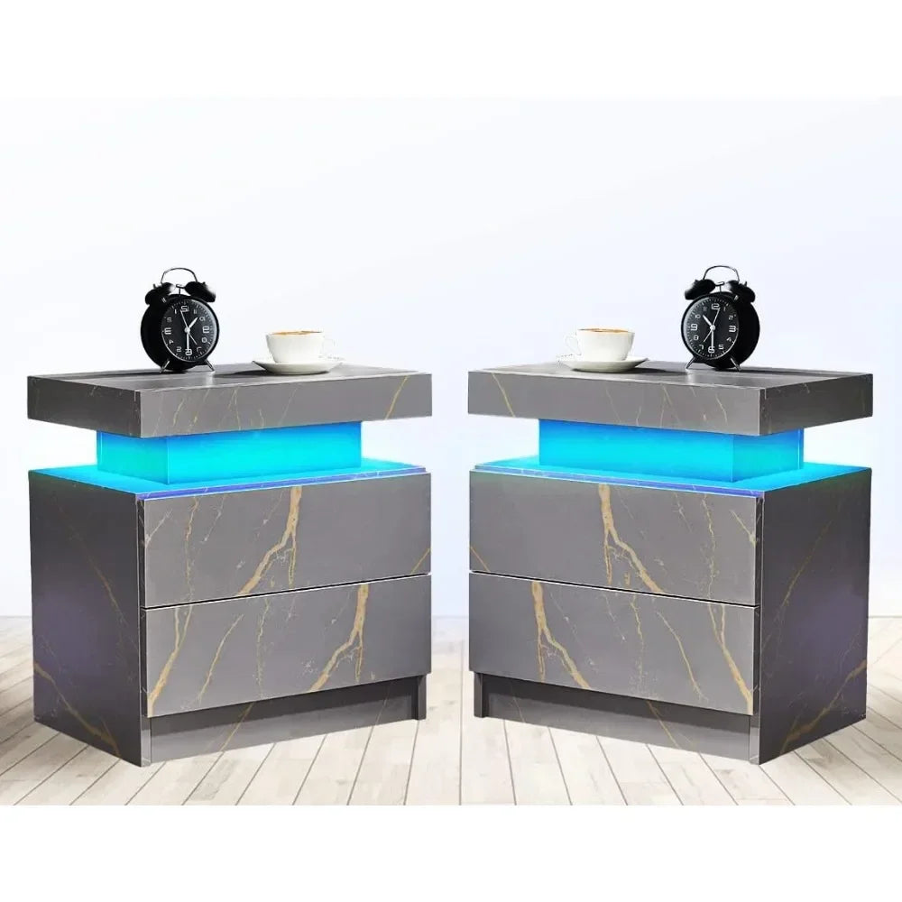 Modern LED Nightstand Set of 2 with RGB Lighting