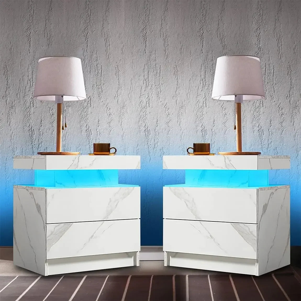 Modern LED Nightstand Set of 2 with RGB Lighting