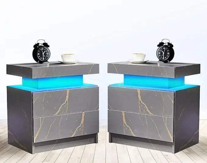 Modern LED Nightstand Set of 2 with RGB Lighting