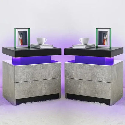 Modern LED Nightstand Set of 2 with RGB Lighting