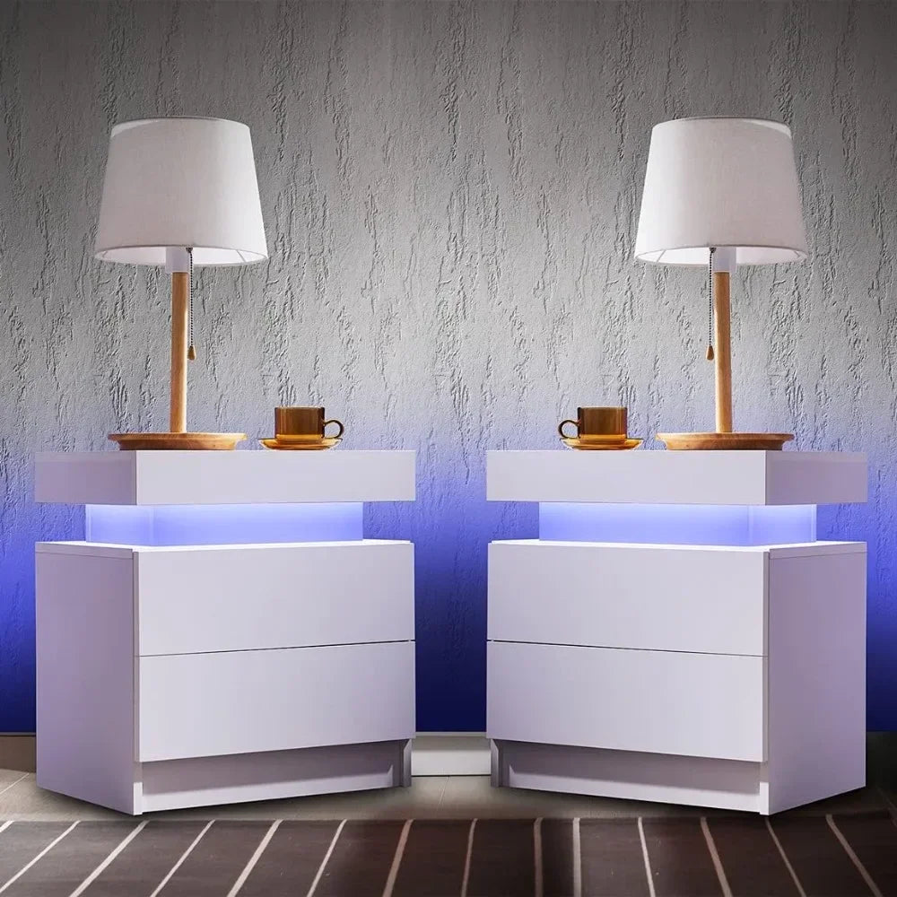 Modern LED Nightstand Set of 2 with RGB Lighting