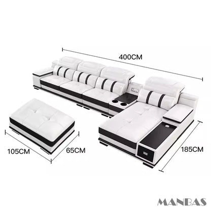 Modern Leather L-Shaped Sofa with Bluetooth