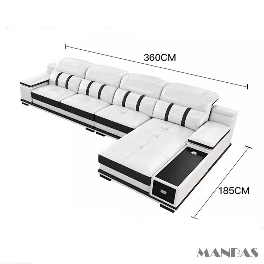 Modern Leather L-Shaped Sofa with Bluetooth