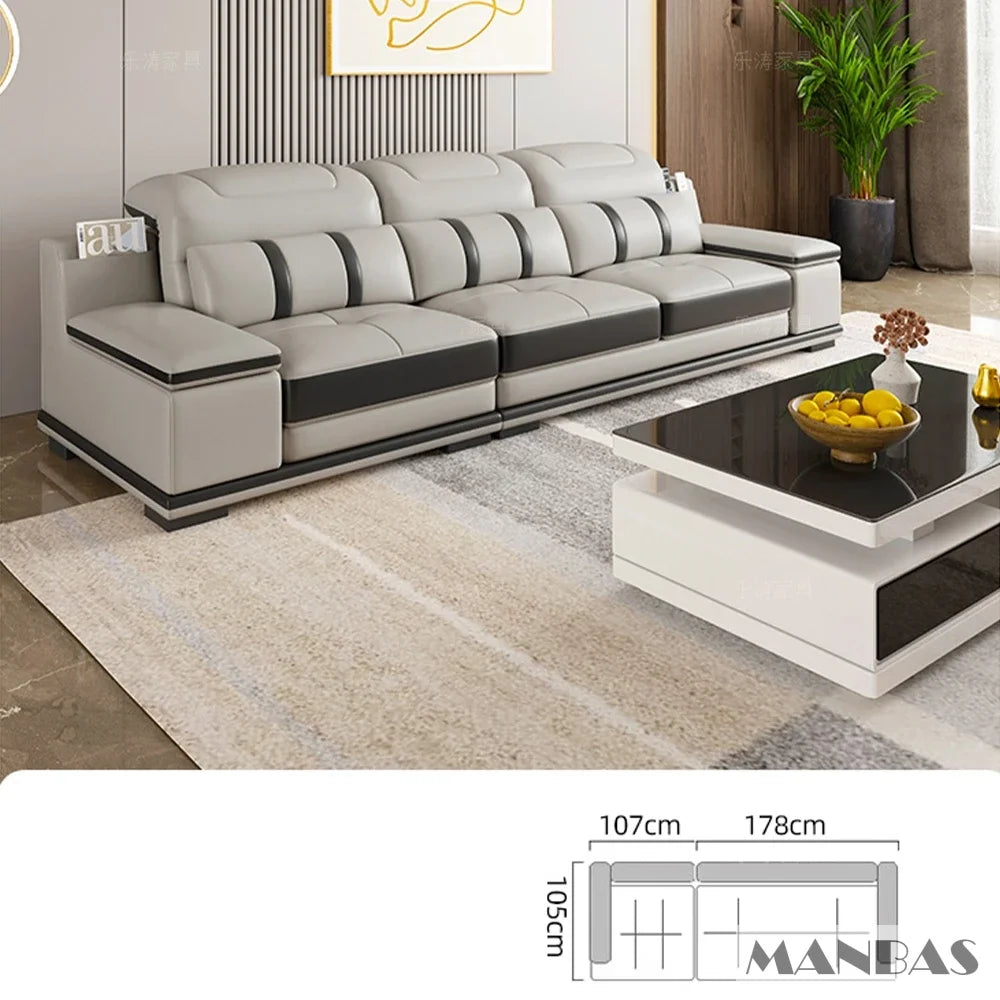 Modern Leather L-Shaped Sofa with Bluetooth