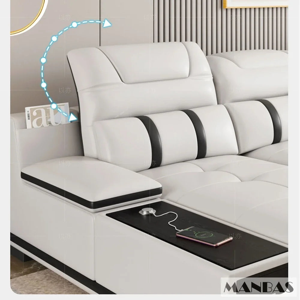 Modern Leather L-Shaped Sofa with Bluetooth