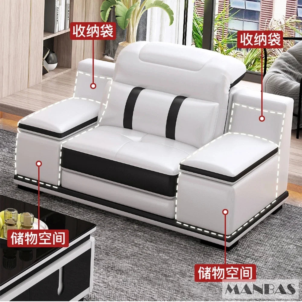 Modern Leather L-Shaped Sofa with Bluetooth