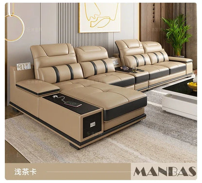 Modern Leather L-Shaped Sofa with Bluetooth