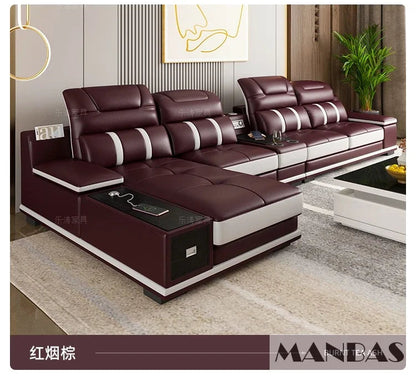 Modern Leather L-Shaped Sofa with Bluetooth