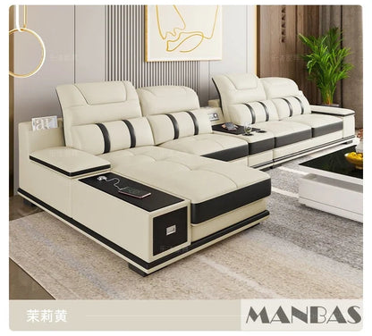 Modern Leather L-Shaped Sofa with Bluetooth