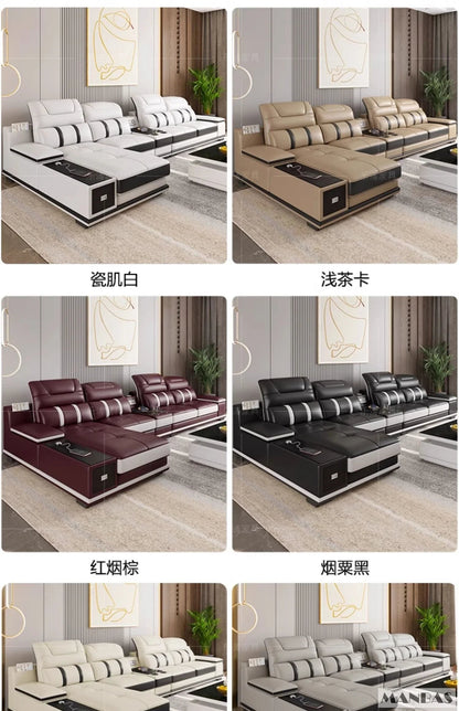 Modern Leather L-Shaped Sofa with Bluetooth