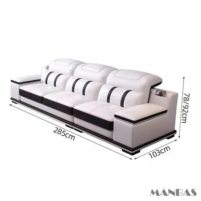 Modern Leather L-Shaped Sofa with Bluetooth