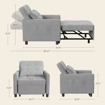 Modern Light Grey Convertible Sofa Chair