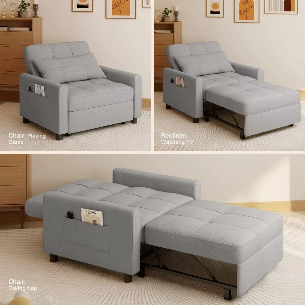 Modern Light Grey Convertible Sofa Chair