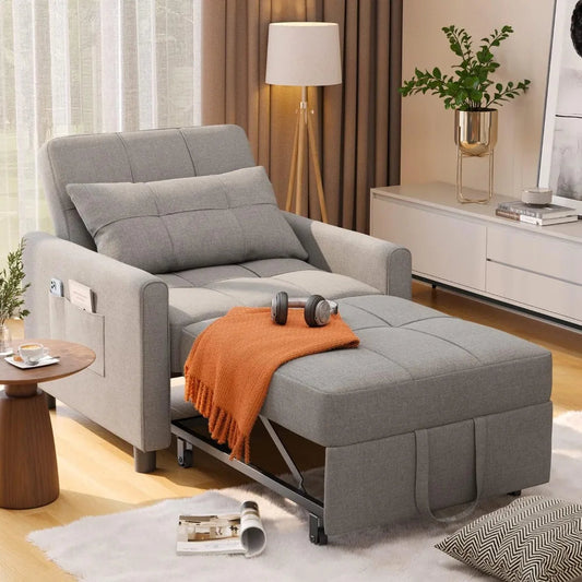 Modern Light Grey Convertible Sofa Chair