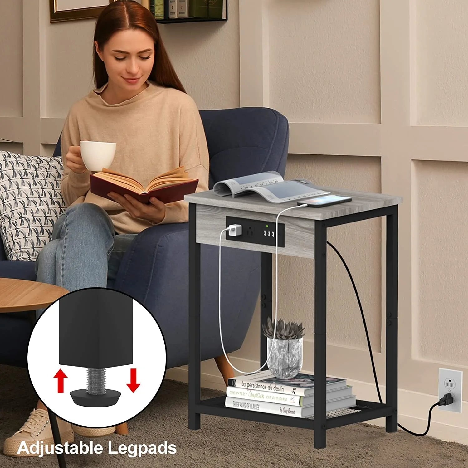 Modern Nightstand Set with USB Ports