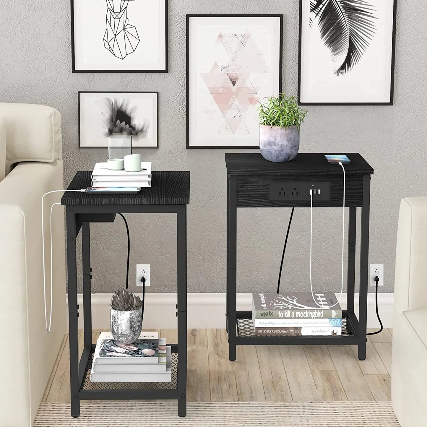 Modern Nightstand Set with USB Ports