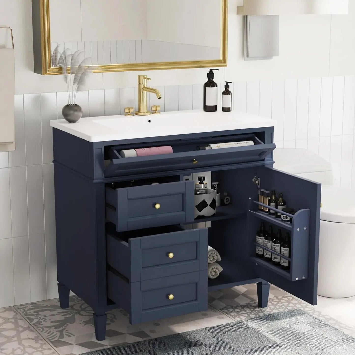 Modern Solid Wood Bathroom Vanity Set