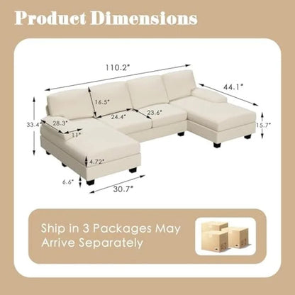 Modern U-Shaped Fabric Sectional Sofa