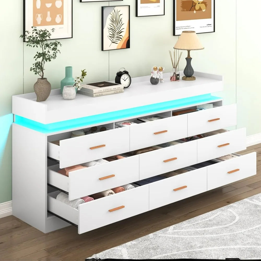 Modern White 9 Drawer Dresser