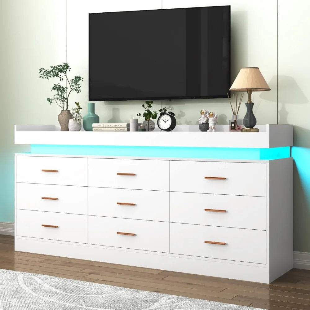 Modern White 9 Drawer Dresser