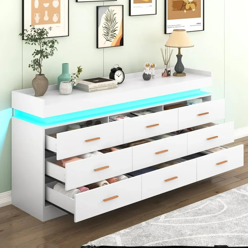 Modern White 9 Drawer Dresser