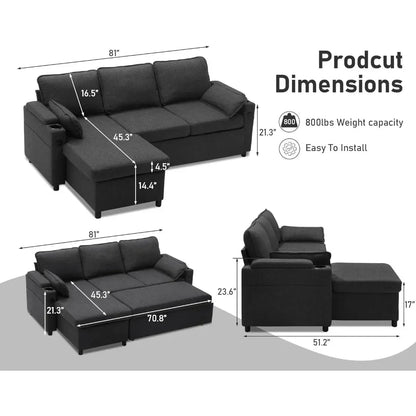 Modular Pull-Out Sofa Bed, Grey