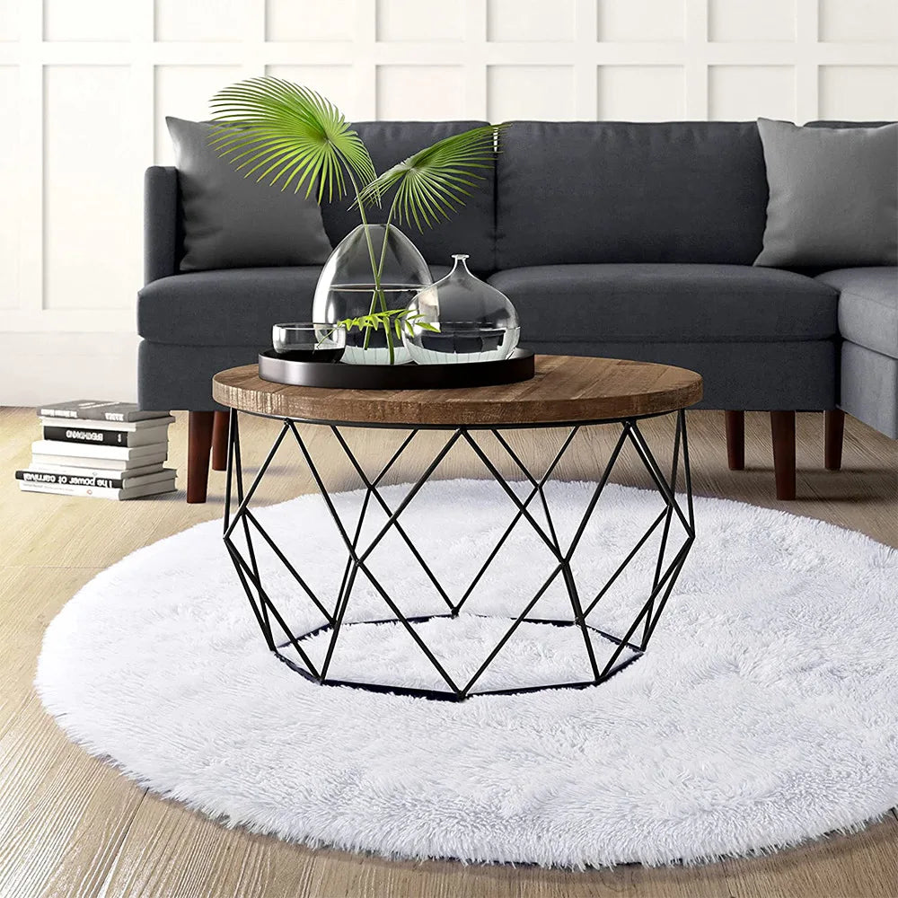 NATURAL KISS White Plush Round Rug