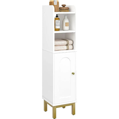 Narrow White Bathroom Storage Cabinet